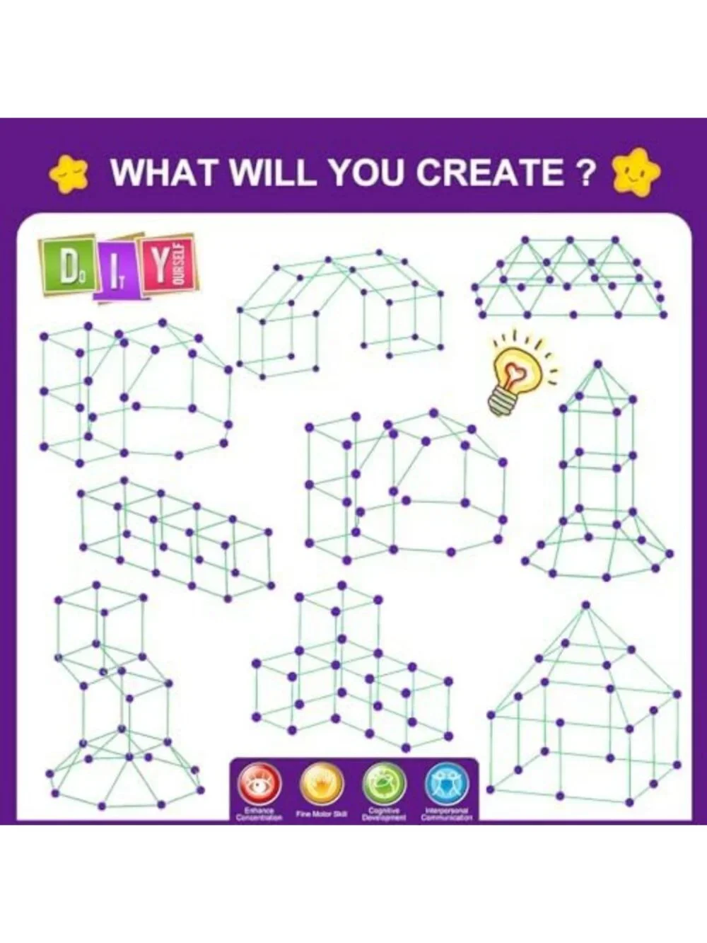 Glow in the Dark Fort Building Kit - STEM Construction Toy, 140 Pcs for Kids